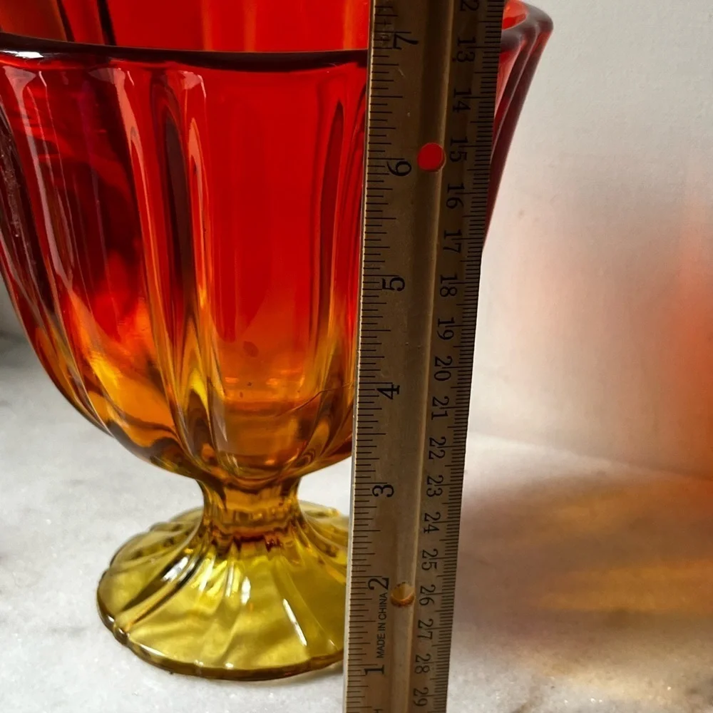 L.E. Smith Simplicity Candy Dish Orange Amberina 10.5” LARGE Size Cadmium GLOW